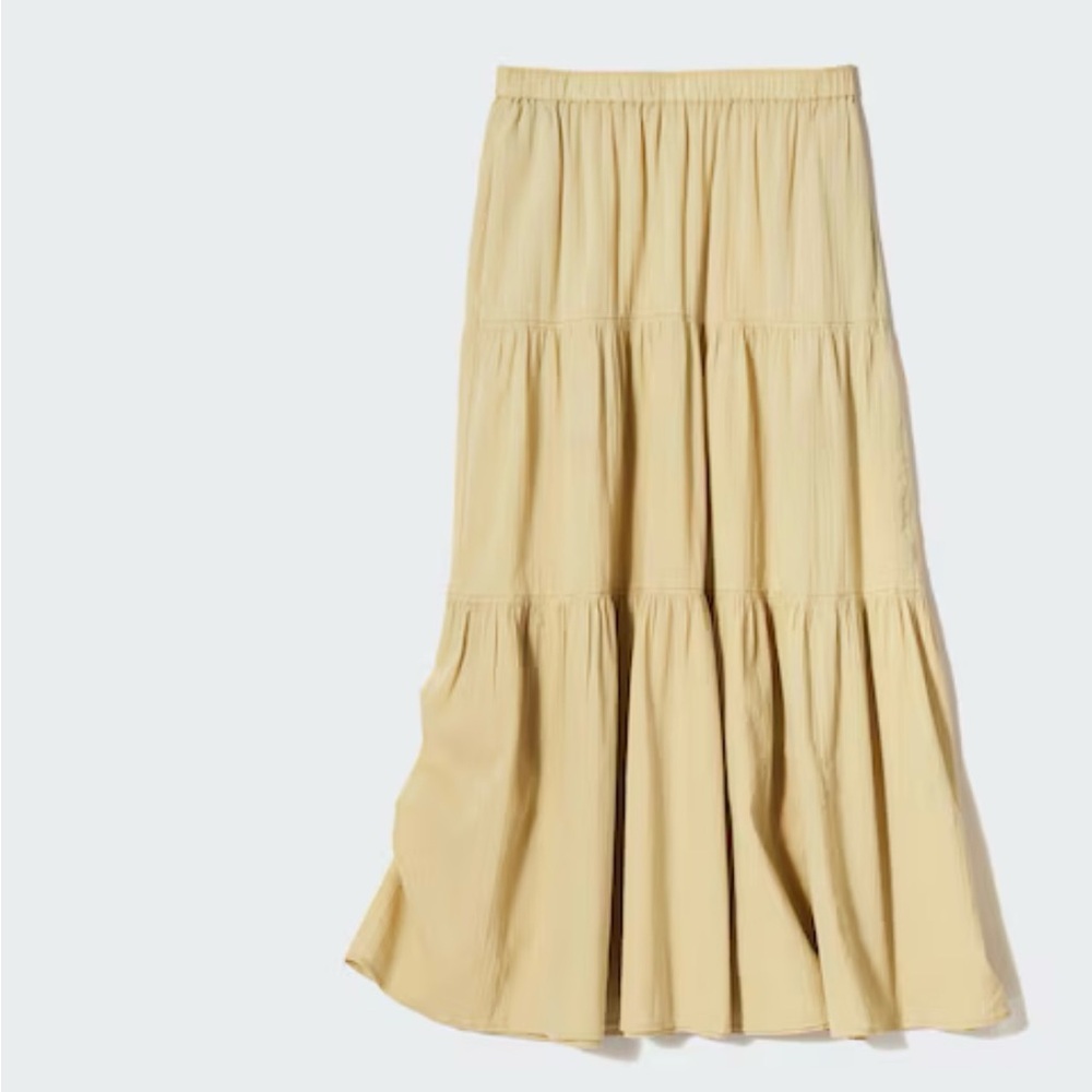 Uniqlo crinkle tiered cotton skirt double layer NWT size L